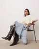 ARRANGE ARRANGE Noa premium leather western knee boots in brown croc - 1