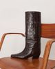 ARRANGE ARRANGE Noa premium leather western knee boots in brown croc - 2