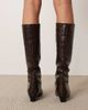 ARRANGE ARRANGE Noa premium leather western knee boots in brown croc - 4
