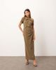 ARRANGE ARRANGE off the shoulder halter maxi dress with gold-tone hardware in olive-Green - 1