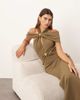 ARRANGE ARRANGE off the shoulder halter maxi dress with gold-tone hardware in olive-Green - 2