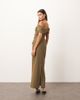 ARRANGE ARRANGE off the shoulder halter maxi dress with gold-tone hardware in olive-Green - 4