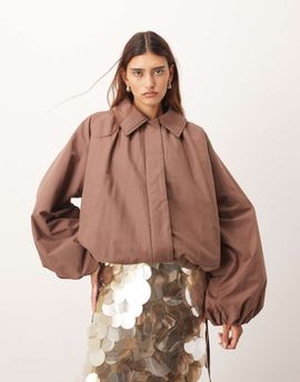 ARRANGE ARRANGE oversized bomber jacket with balloon sleeves in rich brown