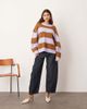 ARRANGE ARRANGE oversized crew neck striped knit sweater in lilac and brown-Multi - 3