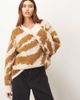 ARRANGE ARRANGE oversized knit v neck sweater with curved hem in toffee & cream tiger antarsia-Multi - 1
