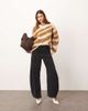 ARRANGE ARRANGE oversized knit v neck sweater with curved hem in toffee & cream tiger antarsia-Multi - 2
