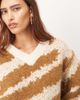 ARRANGE ARRANGE oversized knit v neck sweater with curved hem in toffee & cream tiger antarsia-Multi - 3