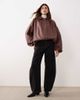 ARRANGE ARRANGE oversized leather bomber coat with balloon sleeve in brown - 1