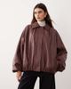 ARRANGE ARRANGE oversized leather bomber coat with balloon sleeve in brown - 2
