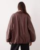 ARRANGE ARRANGE oversized leather bomber coat with balloon sleeve in brown - 4