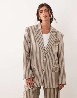 ARRANGE ARRANGE oversized single breasted blazer in chocolate stripes - part of a set-Neutral