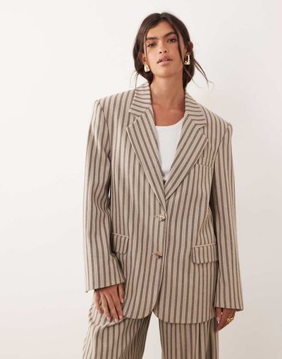 ARRANGE ARRANGE oversized single breasted blazer in chocolate stripes - part of a set-Neutral