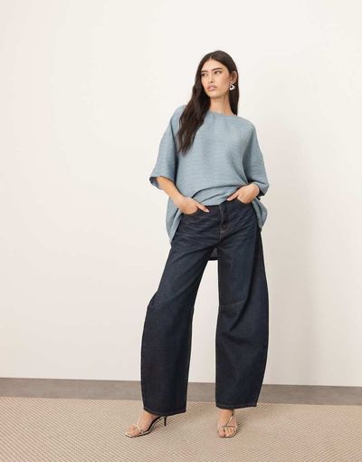ARRANGE ARRANGE oversized textured boxy woven T-shirt in denim blue