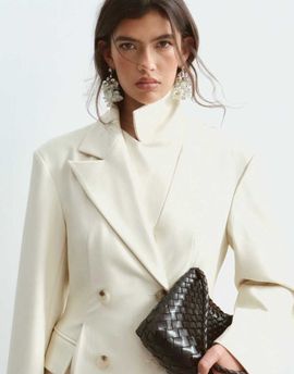 ARRANGE ARRANGE pleat detail double breasted blazer in cream - part of a set-White