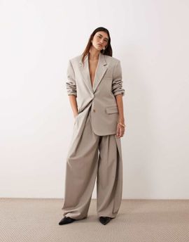 ARRANGE ARRANGE pleated front wide leg pants in gray - part of a set-Brown
