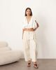 ARRANGE ARRANGE plunge top with ruched detail in ivory-White - 3