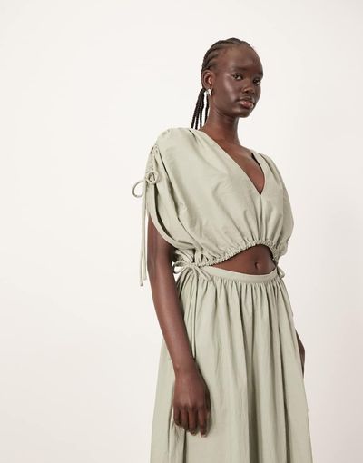 ARRANGE ARRANGE plunge top with ruched detail in sage - part of a set-Green