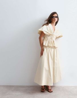 ARRANGE ARRANGE premium cotton maxi skirt in stone - part of a set-White