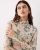 ARRANGE ARRANGE premium mesh abstract floral printed high neck long sleeve top in pink-Multi - 1
