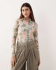 ARRANGE ARRANGE premium mesh abstract floral printed high neck long sleeve top in pink-Multi - 3
