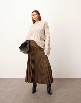 ARRANGE ARRANGE premium pleated tailored maxi skirt in chocolate-Brown