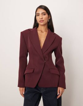 ARRANGE ARRANGE premium tailored blazer with cinched waist in burgundy