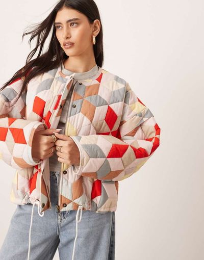 ARRANGE ARRANGE quilted bomber jacket in washed patchwork print-Multi