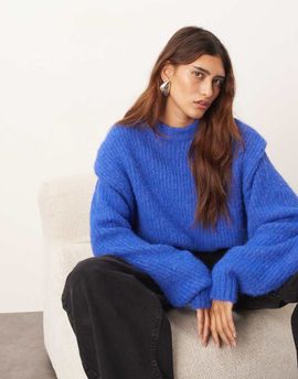 ARRANGE ARRANGE rib knit shoulder pad sweater in cobalt blue