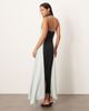 ARRANGE ARRANGE satin contrast back halter square cut maxi dress in ice blue and black - 1