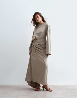 ARRANGE ARRANGE satin drape long sleeve maxi dress in gold