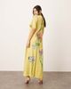 ARRANGE ARRANGE satin floral embroidered T-shirt maxi dress in lime-Green - 4