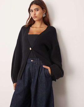 ARRANGE ARRANGE sculpted waist cardigan with ovoid sleeves in black