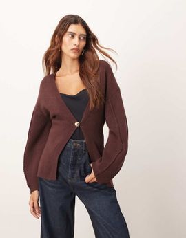 ARRANGE ARRANGE sculpted waist cardigan with ovoid sleeves in burgundy-Red