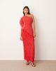 ARRANGE ARRANGE sculptural one shoulder textured hybrid maxi dress in red - 1