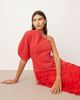 ARRANGE ARRANGE sculptural one shoulder textured hybrid maxi dress in red - 3