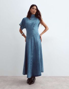 ARRANGE ARRANGE seam detailing denim midaxi dress in medium-wash blue