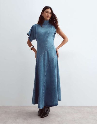 ARRANGE ARRANGE seam detailing denim midaxi dress in medium-wash blue