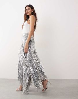 ARRANGE ARRANGE shard sequin maxi skirt in silver