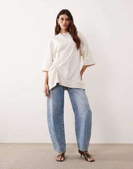 ARRANGE ARRANGE side ruched detail oversized tee in ecru-White