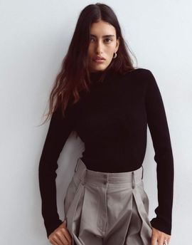 ARRANGE ARRANGE soft knit long sleeve bodysuit in black