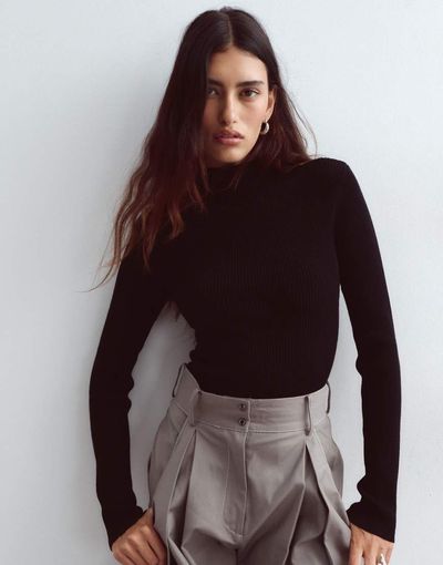 ARRANGE ARRANGE soft knit long sleeve bodysuit in black