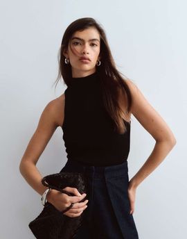 ARRANGE ARRANGE soft knit ribbed longline racer bodysuit in black