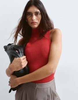 ARRANGE ARRANGE soft knit ribbed longline racer bodysuit in red