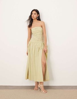 ARRANGE ARRANGE square cut bandeau midi dress in light olive-Green