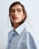ARRANGE ARRANGE structured collared peplum shirt with contrast buttons in pale blue - 3