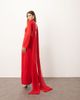 ARRANGE ARRANGE structured crepe long sleeve maxi dress with chiffon overlay in red - 1