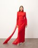 ARRANGE ARRANGE structured crepe long sleeve maxi dress with chiffon overlay in red - 2