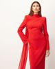 ARRANGE ARRANGE structured crepe long sleeve maxi dress with chiffon overlay in red - 3