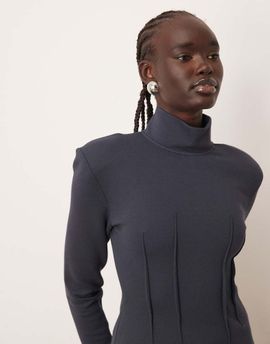 ARRANGE ARRANGE structured jersey top with padded shoulder in charcoal-Gray