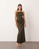ARRANGE ARRANGE structured satin bandeau maxi dress in olive-Green - 1